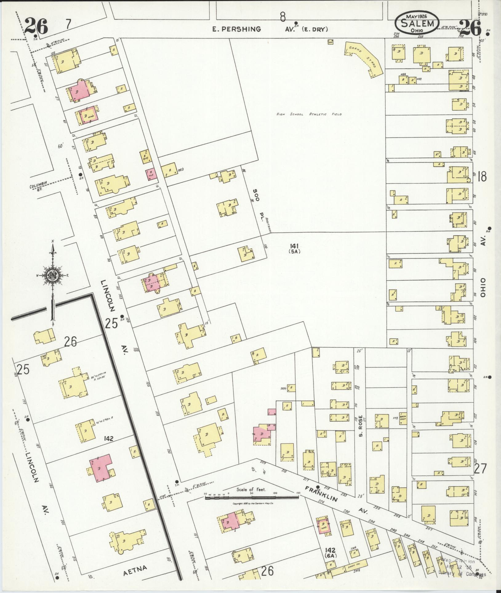 Sanborn Fire Insurance Map from Salem, Columbiana County, Ohio (1926), Sheet #0026 - Complete Map Set gallery image, historic Sanborn map, vintage wall art, Ohio Ohio