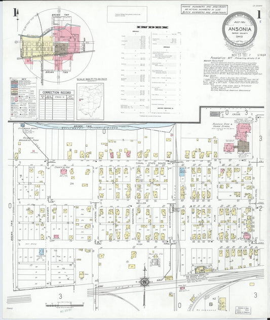 Sanborn Fire Insurance Map from Ansonia, Darke County, Ohio (1951), Sheet #0001 - Historic Sanborn Fire Insurance Map Print, vintage old map wall art, antique decor, genealogy gift, Ohio Ohio map