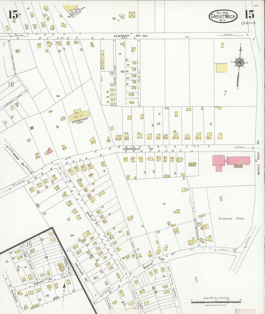 Sanborn Fire Insurance Map from Great Neck, Nassau County, New York (1926), Sheet #0015 - Historic Sanborn Fire Insurance Map Print, vintage old map wall art, antique decor, genealogy gift, New York New York map