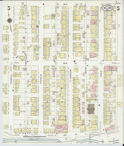 Sanborn Fire Insurance Map from Bellaire, Belmont County, Ohio (1924), Sheet #0005 - Historic Sanborn Fire Insurance Map Print, vintage old map wall art, antique decor, genealogy gift, Ohio Ohio map