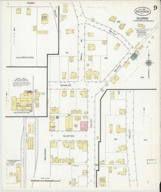 Sanborn Fire Insurance Map from Belvidere, Warren County, New Jersey (1909), Sheet #0009 - Historic Sanborn Fire Insurance Map Print, vintage old map wall art, antique decor, genealogy gift, Pennsylvania Pennsylvania map