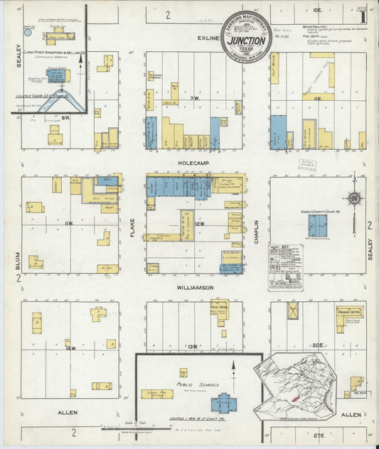 Sanborn Fire Insurance Map from Junction, Kimble County, Texas (1921), Sheet #0001 - Complete Map Set gallery image, historic Sanborn map, vintage wall art, Texas Texas
