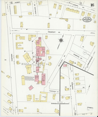 Sanborn Fire Insurance Map from Chicopee, Hampden County, Massachusetts (1910), Sheet #0016 - Historic Sanborn Fire Insurance Map Print, vintage old map wall art, antique decor, genealogy gift, Massachusetts Massachusetts map