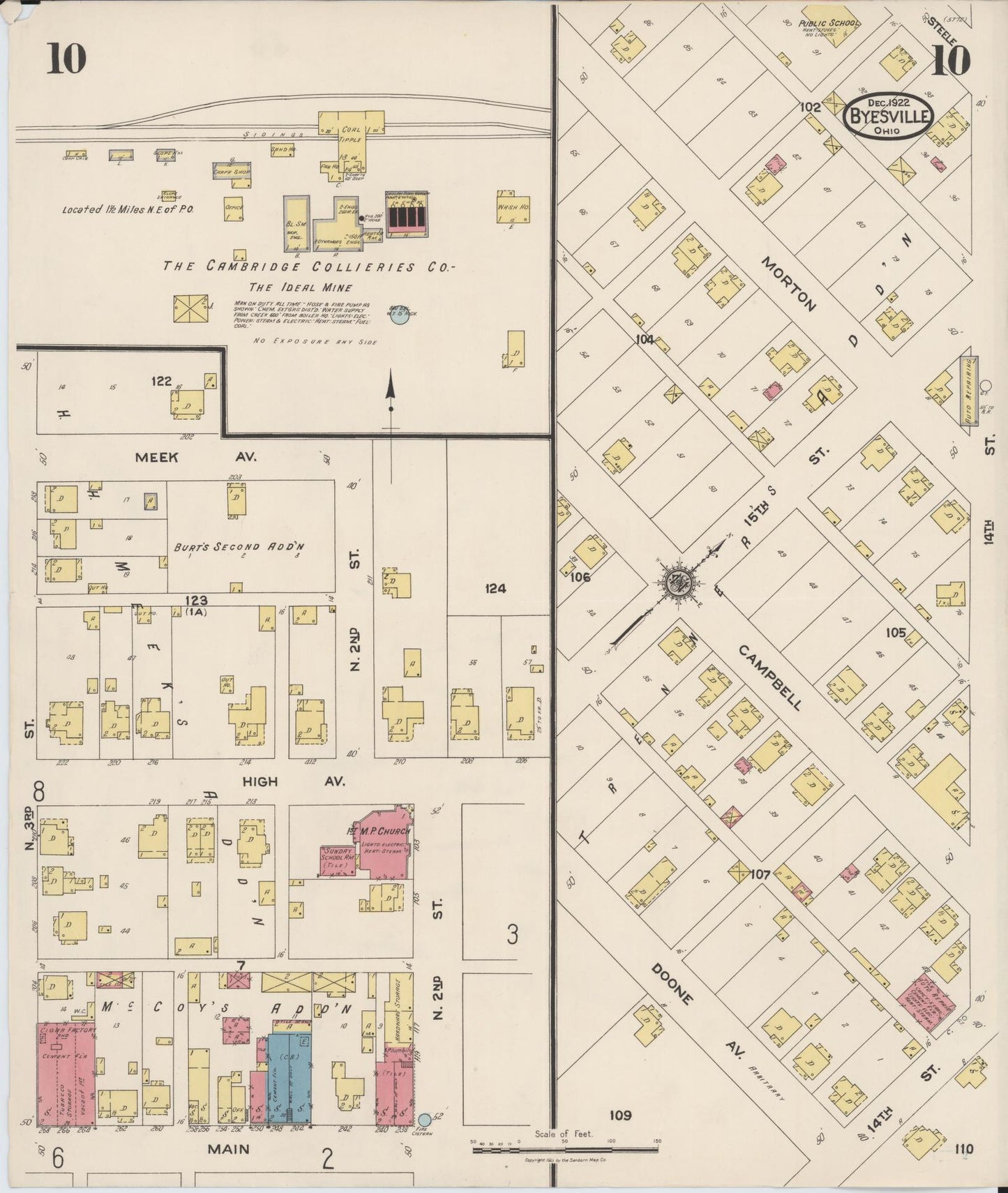 Sanborn Fire Insurance Map from Byesville, Guernsey County, Ohio (1922), Sheet #0010 - Historic Sanborn Fire Insurance Map Print, vintage old map wall art, antique decor, genealogy gift, Ohio Ohio map