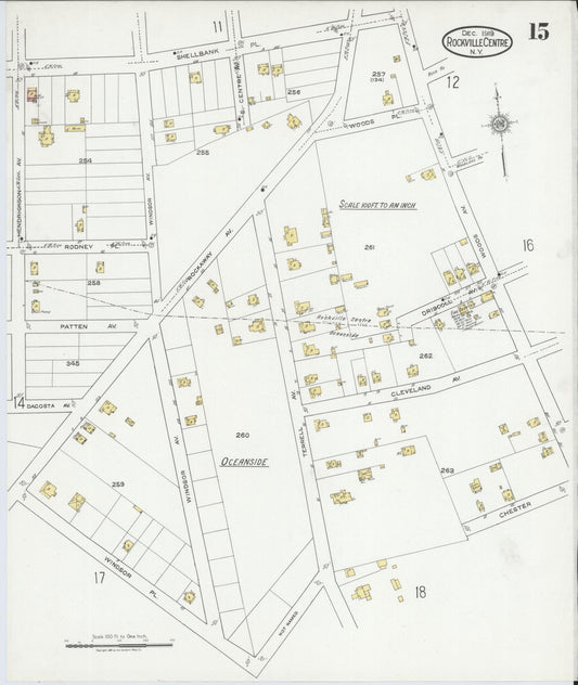 Sanborn Fire Insurance Map from Rockville Centre, Nassau County, New York (1919), Sheet #0015 - Historic Sanborn Fire Insurance Map Print, vintage old map wall art, antique decor, genealogy gift, New York New York map