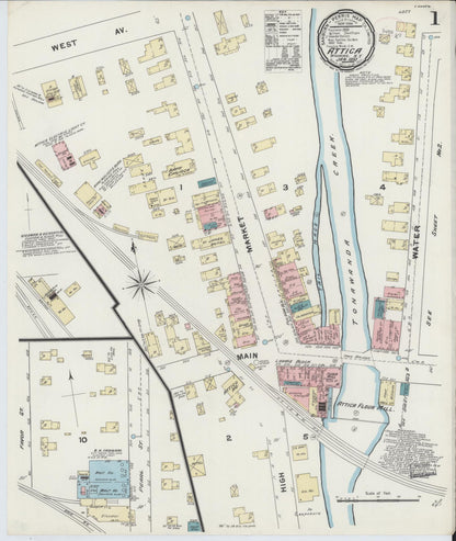 Sanborn Fire Insurance Map from Attica, Wyoming County, New York (1892), Sheet #0001 - Complete Map Set gallery image, historic Sanborn map, vintage wall art, Attica Wyoming