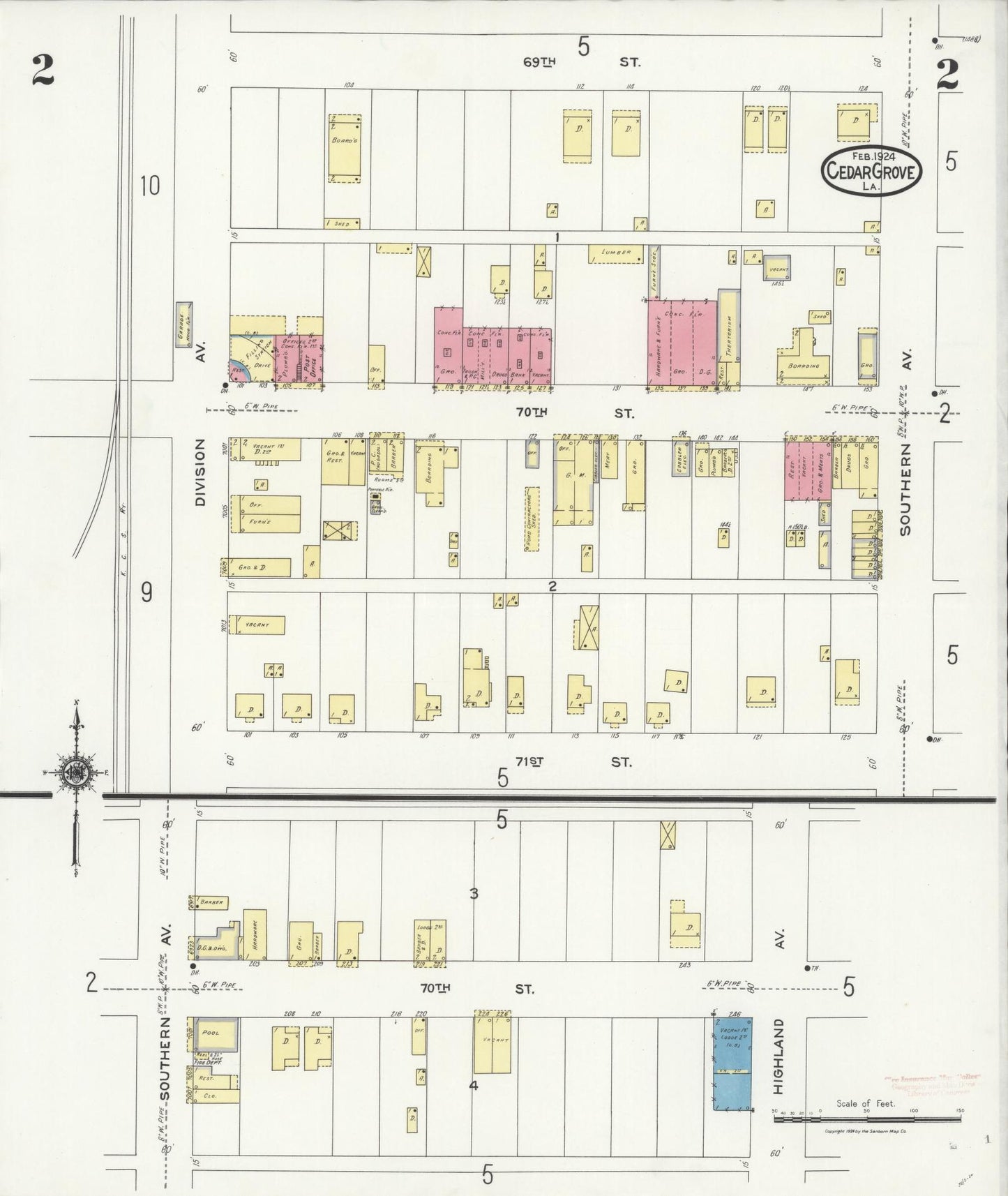 Sanborn Fire Insurance Map from Cedar Grove, Caddo Parish, Louisiana (1924), Sheet #0002 - Complete Map Set gallery image, historic Sanborn map, vintage wall art, Louisiana Louisiana