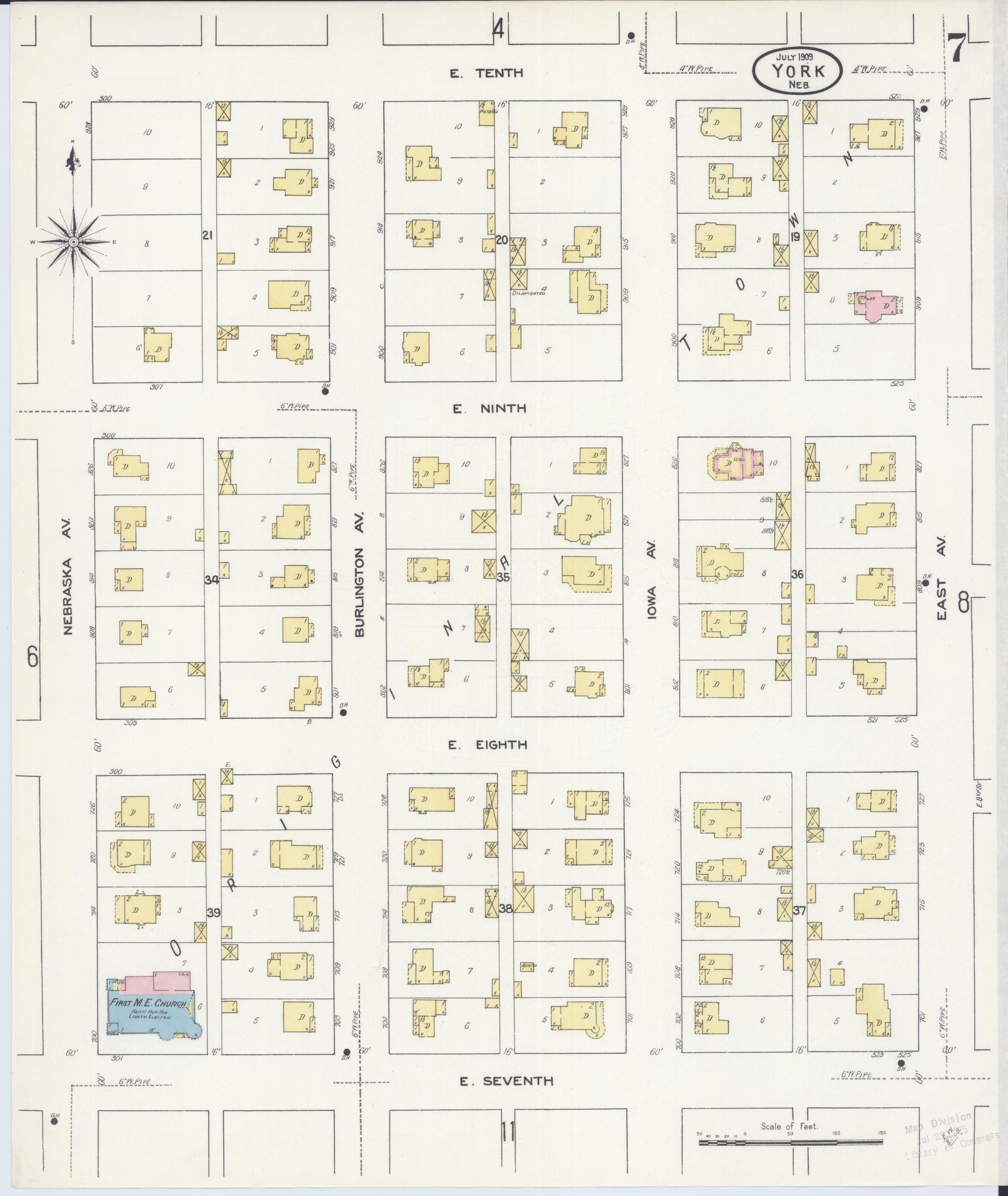Sanborn Fire Insurance Map from York, York County, Nebraska (1909), Sheet #0007 - Complete Map Set gallery image, historic Sanborn map, vintage wall art, Nebraska Nebraska