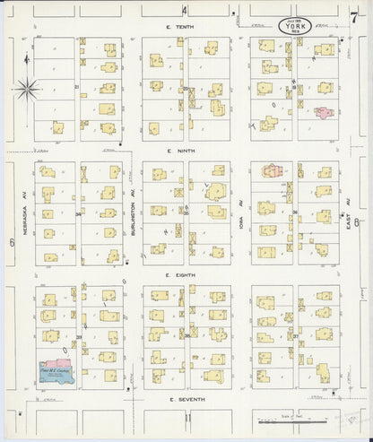 Sanborn Fire Insurance Map from York, York County, Nebraska (1909), Sheet #0007 - Complete Map Set gallery image, historic Sanborn map, vintage wall art, Nebraska Nebraska