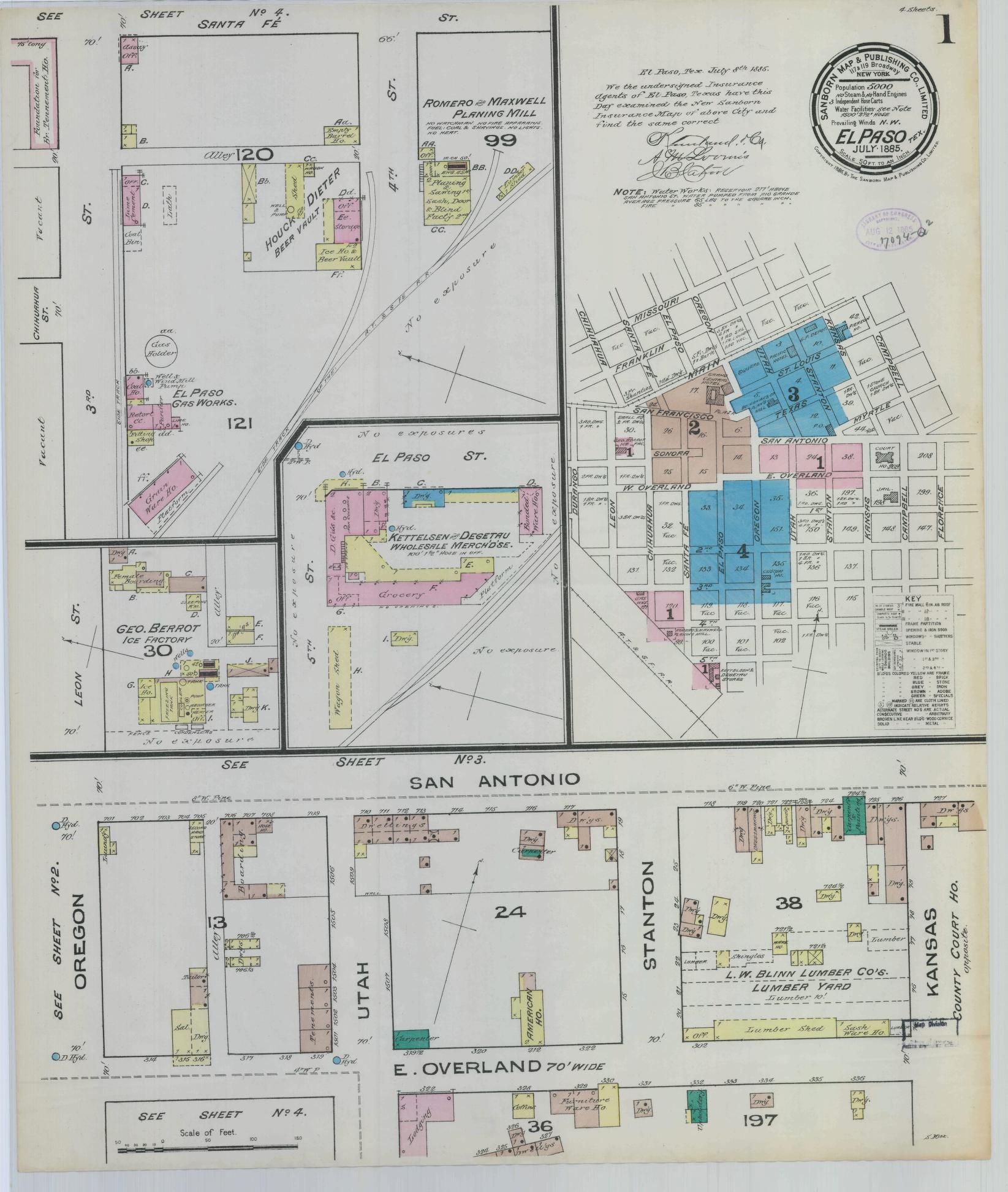 Sanborn Fire Insurance Map from El Paso, El Paso County, Texas. (1885) – Historic Sanborn Fire Insurance Map Print