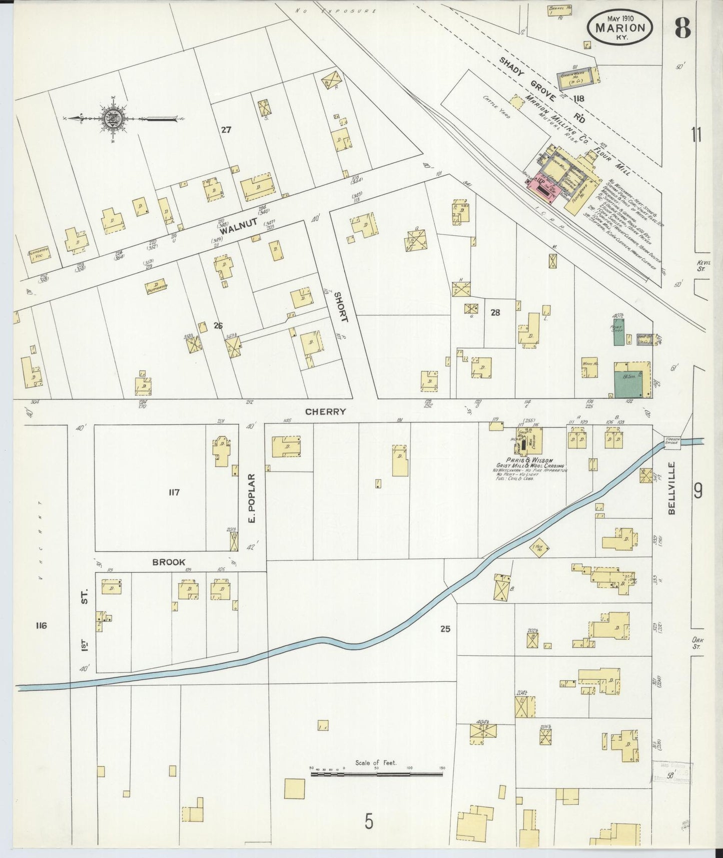 Sanborn Fire Insurance Map from Marion, Crittenden County, Kentucky (1910), Sheet #0008 - Complete Map Set gallery image, historic Sanborn map, vintage wall art, Kentucky Kentucky