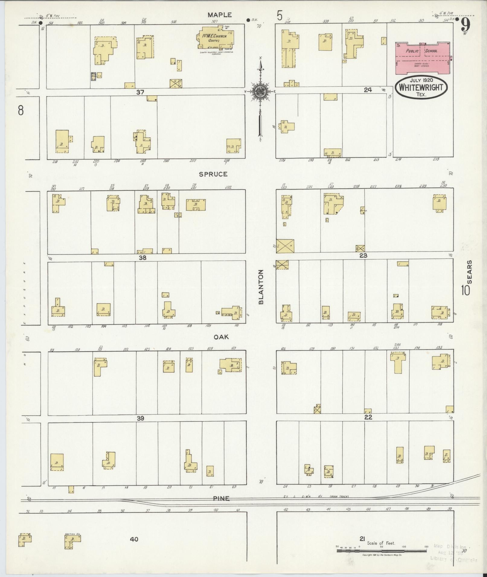 Sanborn Fire Insurance Map from Whitewright, Grayson County, Texas (1920), Sheet #0009 - Historic Sanborn Fire Insurance Map Print, vintage old map wall art, antique decor, genealogy gift, Texas Texas map