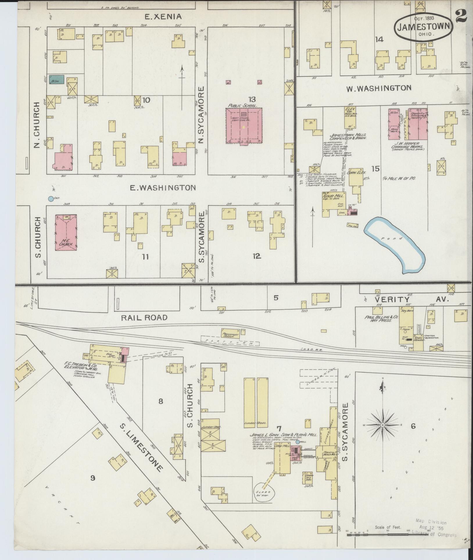 Sanborn Fire Insurance Map from Jamestown, Greene County, Ohio (1893), Sheet #0002 - Historic Sanborn Fire Insurance Map Print, vintage old map wall art, antique decor, genealogy gift, Ohio Ohio map