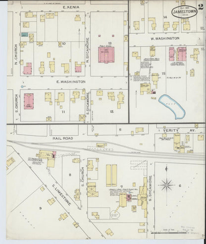 Sanborn Fire Insurance Map from Jamestown, Greene County, Ohio (1893), Sheet #0002 - Historic Sanborn Fire Insurance Map Print, vintage old map wall art, antique decor, genealogy gift, Ohio Ohio map