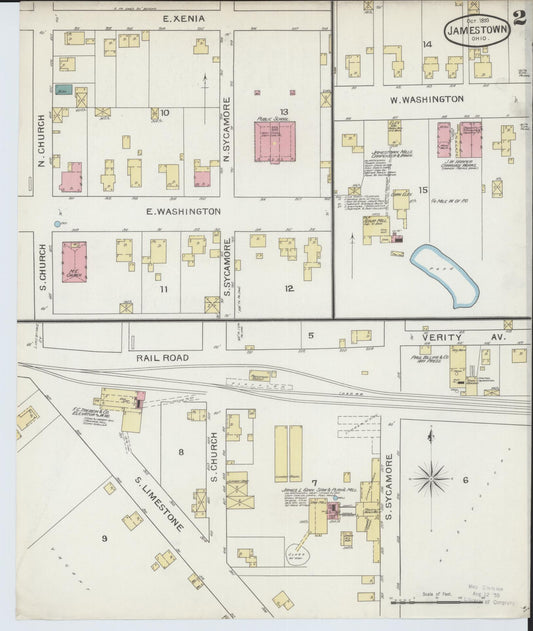 Sanborn Fire Insurance Map from Jamestown, Greene County, Ohio (1893), Sheet #0002 - Historic Sanborn Fire Insurance Map Print, vintage old map wall art, antique decor, genealogy gift, Ohio Ohio map