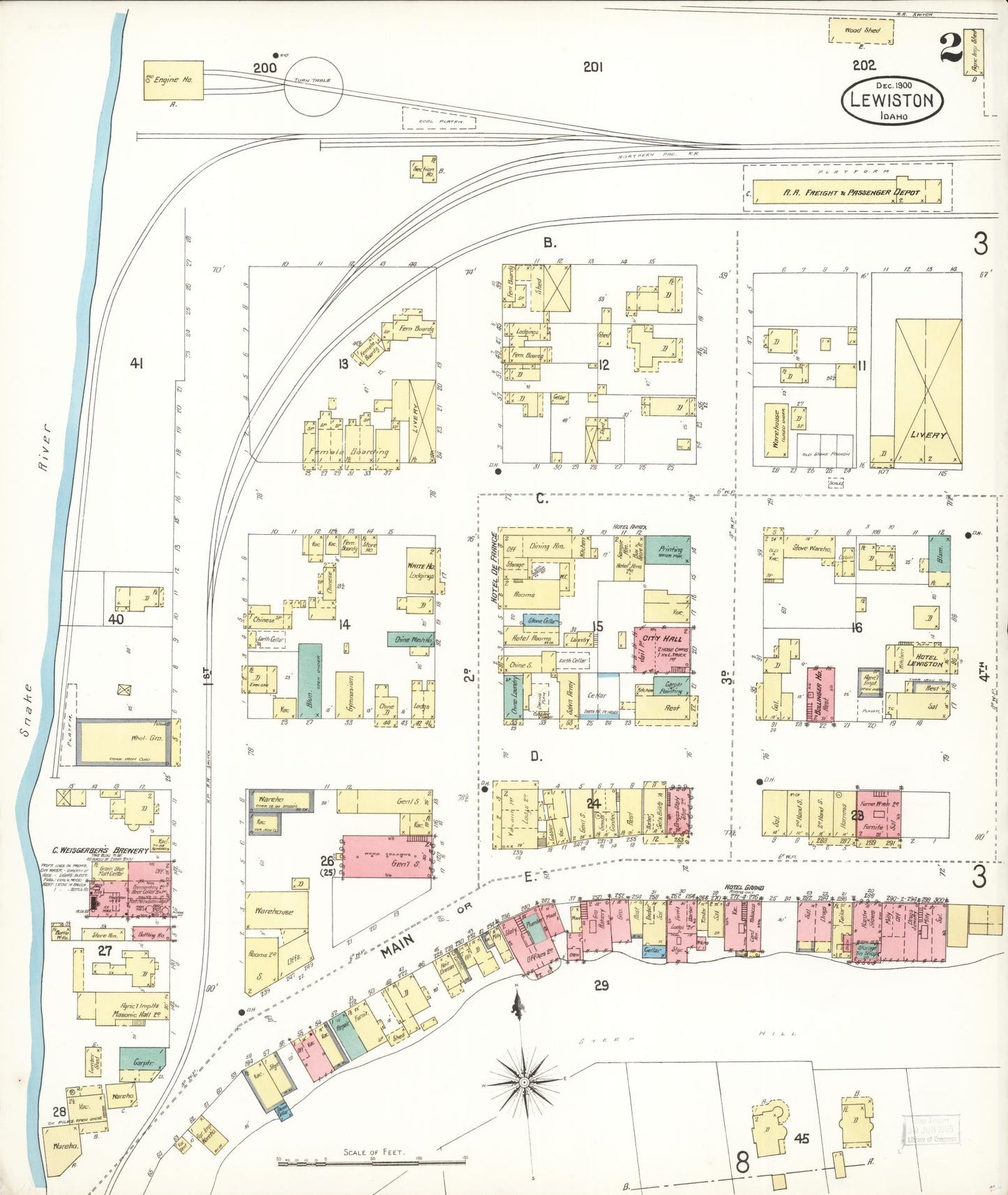 Sanborn Fire Insurance Map from Lewiston, Nez Perce County, Idaho (1900), Sheet #0002 - Historic Sanborn Fire Insurance Map Print, vintage old map wall art, antique decor, genealogy gift, Idaho Idaho map