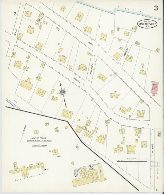 Sanborn Fire Insurance Map from Moultrieville, Charleston County, South Carolina (1912), Sheet #0003 - Historic Sanborn Fire Insurance Map Print, vintage old map wall art, antique decor, genealogy gift, South Carolina South Carolina map
