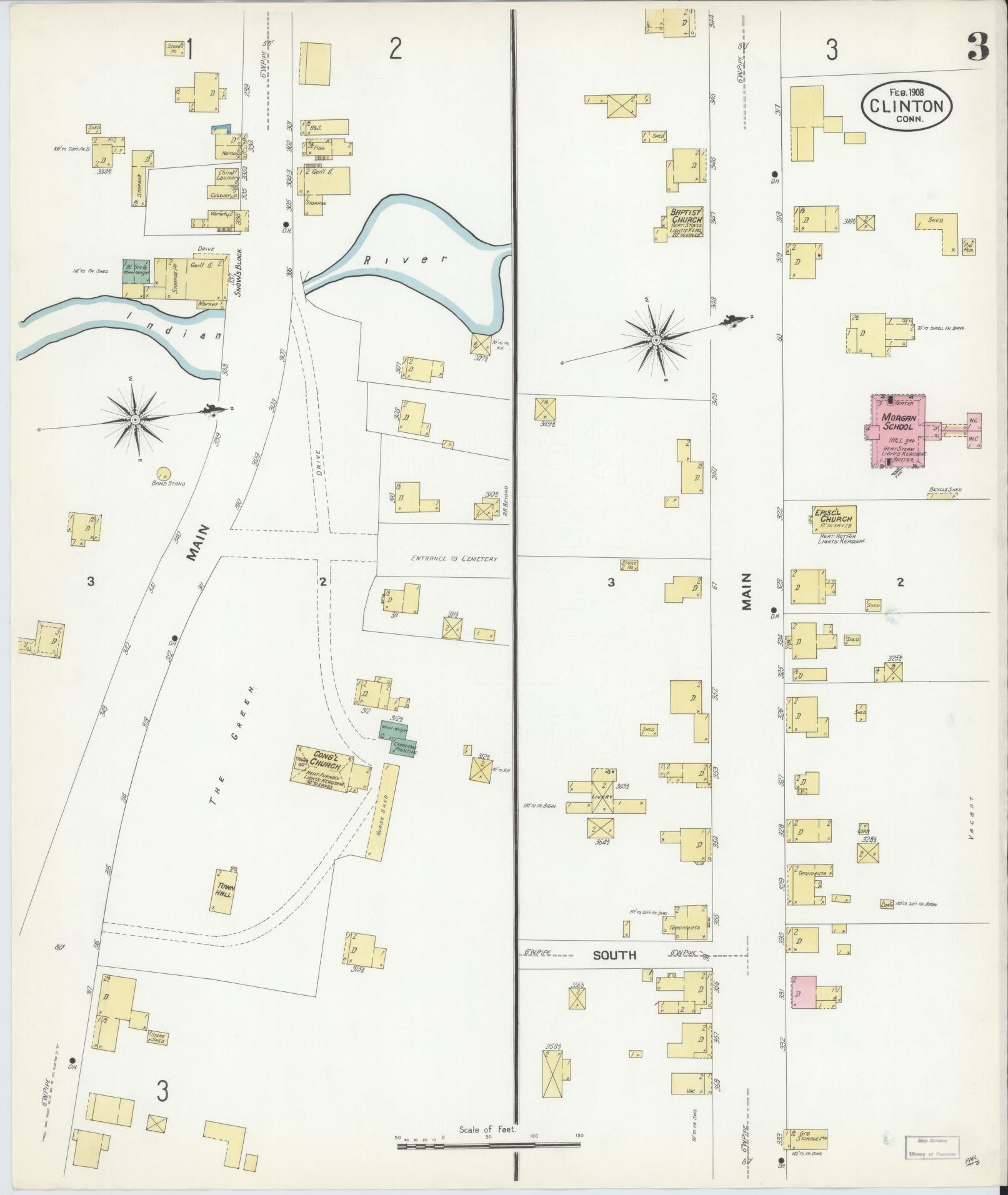 Sanborn Fire Insurance Map from Clinton, Middlesex County, Connecticut (1908), Sheet #0003 - Historic Sanborn Fire Insurance Map Print, vintage old map wall art, antique decor, genealogy gift, Connecticut Connecticut map