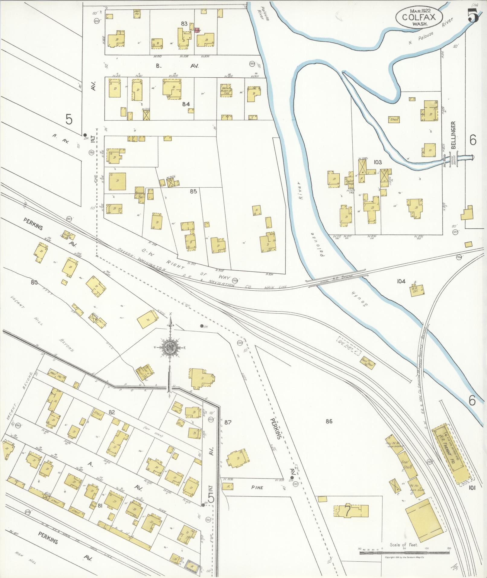 Sanborn Fire Insurance Map from Colfax, Whitman County, Washington (1922), Sheet #0005 - Complete Map Set gallery image, historic Sanborn map, vintage wall art, Washington Washington