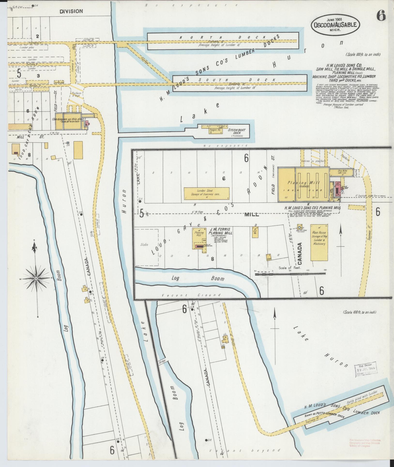 Sanborn Fire Insurance Map from Oscoda, Iosco County, Michigan (1901), Sheet #0006 - Historic Sanborn Fire Insurance Map Print, vintage old map wall art, antique decor, genealogy gift, Michigan Michigan map