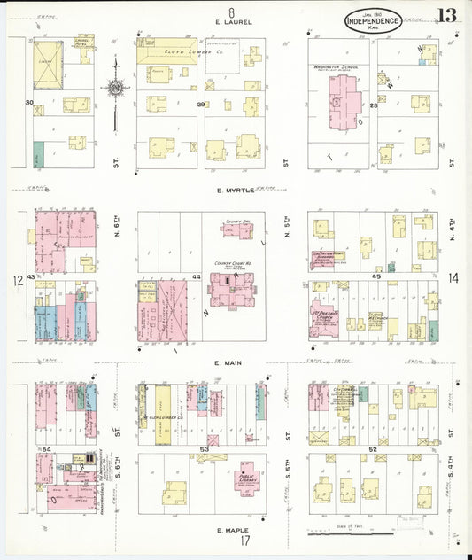 Sanborn Fire Insurance Map from Independence, Montgomery County, Kansas (1910), Sheet #0013 - Historic Sanborn Fire Insurance Map Print, vintage old map wall art, antique decor, genealogy gift, Kansas Kansas map