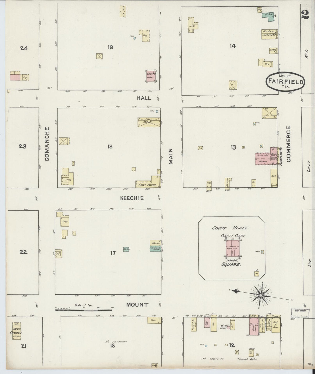 Sanborn Fire Insurance Map from Fairfield, Freestone County, Texas (1891), Sheet #0002 - Historic Sanborn Fire Insurance Map Print, vintage old map wall art, antique decor, genealogy gift, Texas Texas map