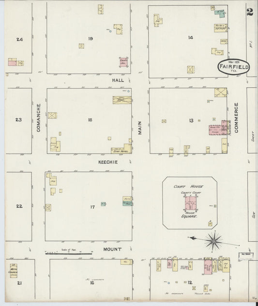 Sanborn Fire Insurance Map from Fairfield, Freestone County, Texas (1891), Sheet #0002 - Historic Sanborn Fire Insurance Map Print, vintage old map wall art, antique decor, genealogy gift, Texas Texas map