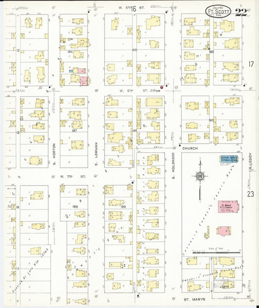 Sanborn Fire Insurance Map from Fort Scott, Bourbon County, Kansas (1912), Sheet #0022 - Historic Sanborn Fire Insurance Map Print, vintage old map wall art, antique decor, genealogy gift, Kansas Kansas map