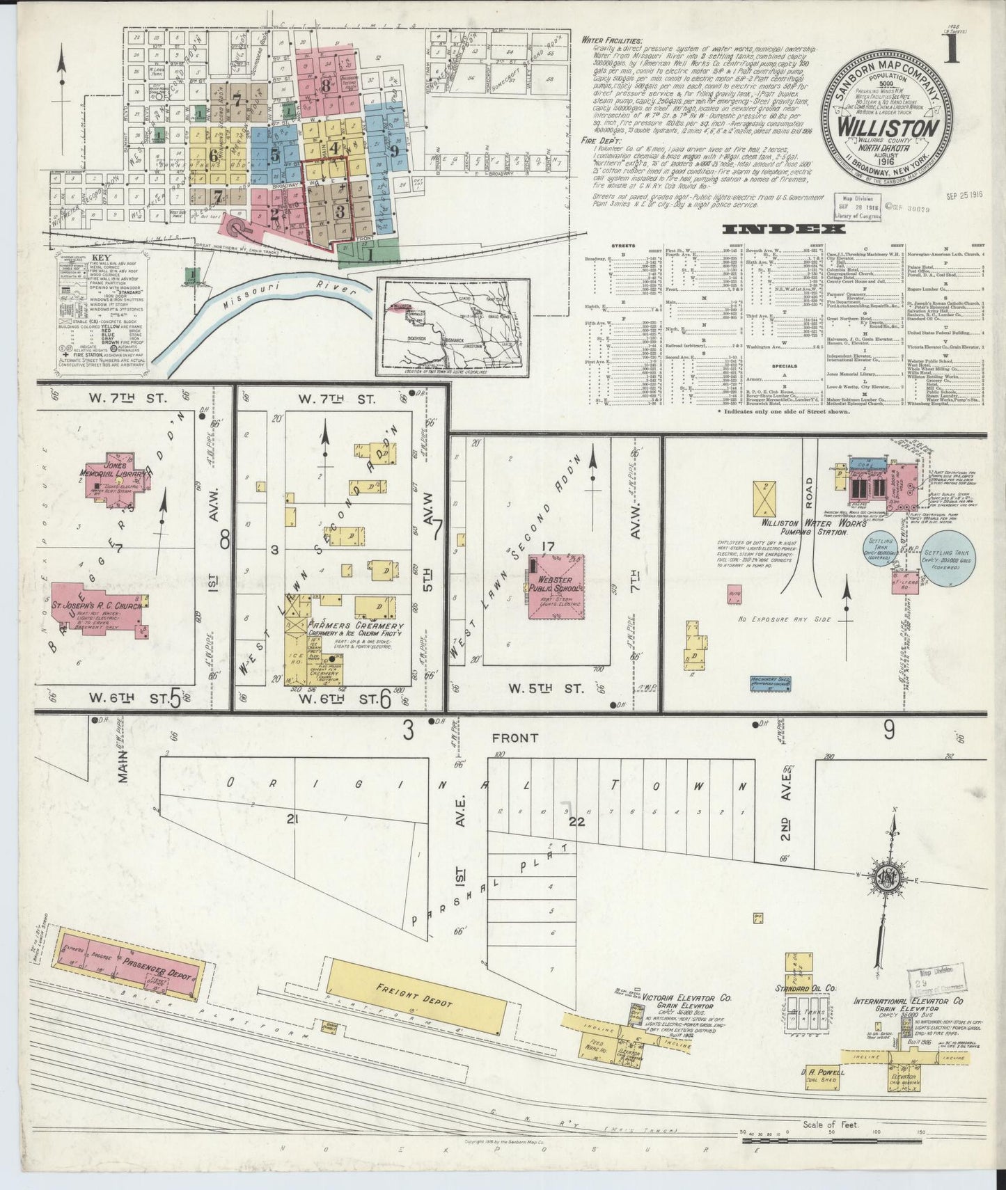 Sanborn Fire Insurance Map from Williston, Williams County, North Dakota (1916), Sheet #0001 - Complete Map Set gallery image, historic Sanborn map, vintage wall art, North Dakota North Dakota
