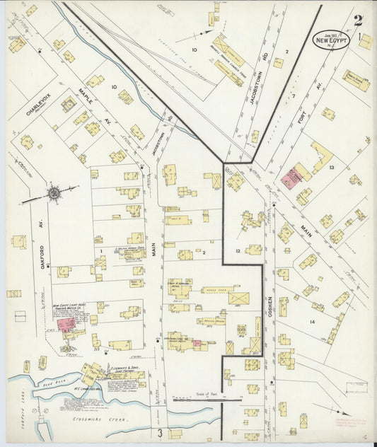 Sanborn Fire Insurance Map from New Egypt, Ocean County, New Jersey (1911), Sheet #0002 - Historic Sanborn Fire Insurance Map Print, vintage old map wall art, antique decor, genealogy gift, New Jersey New Jersey map