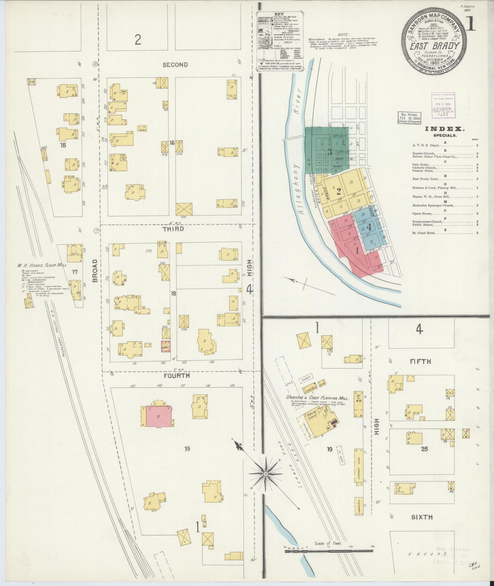 Sanborn Fire Insurance Map from East Brady, Clarion County, Pennsylvania (1903), Sheet #0001 - Historic Sanborn Fire Insurance Map Print, vintage old map wall art, antique decor, genealogy gift, Pennsylvania Pennsylvania map