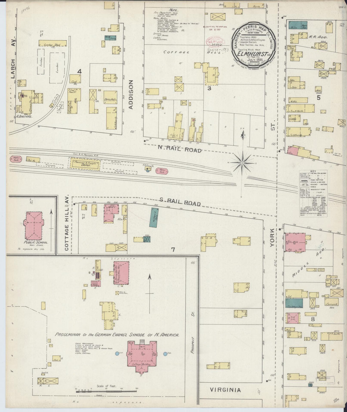 Sanborn Fire Insurance Map from Elmhurst, Du Page County, Illinois (1893), Sheet #0001 - Historic Sanborn Fire Insurance Map Print, vintage old map wall art, antique decor, genealogy gift, Illinois Illinois map