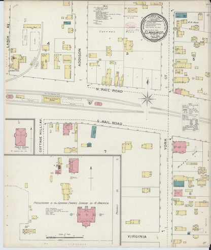 Sanborn Fire Insurance Map from Elmhurst, Du Page County, Illinois (1893), Sheet #0001 - Historic Sanborn Fire Insurance Map Print, vintage old map wall art, antique decor, genealogy gift, Illinois Illinois map