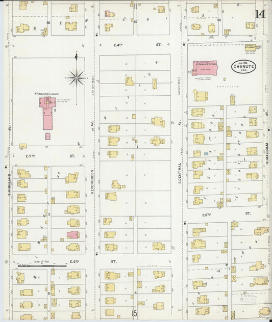 Sanborn Fire Insurance Map from Chanute, Neosho County, Kansas (1906), Sheet #0014 - Historic Sanborn Fire Insurance Map Print, vintage old map wall art, antique decor, genealogy gift, Kansas Kansas map