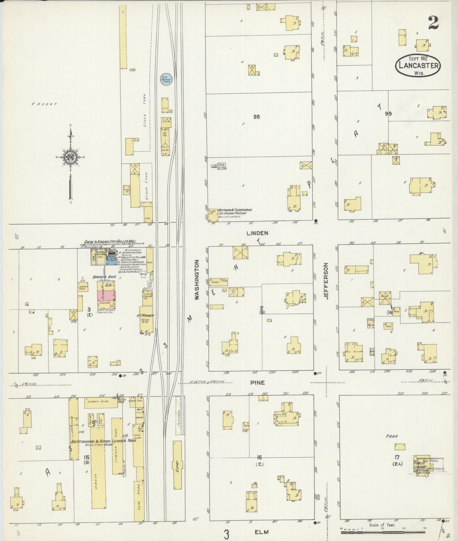 Sanborn Fire Insurance Map from Lancaster, Grant County, Wisconsin (1912), Sheet #0002 - Complete Map Set gallery image, historic Sanborn map, vintage wall art, Wisconsin Wisconsin