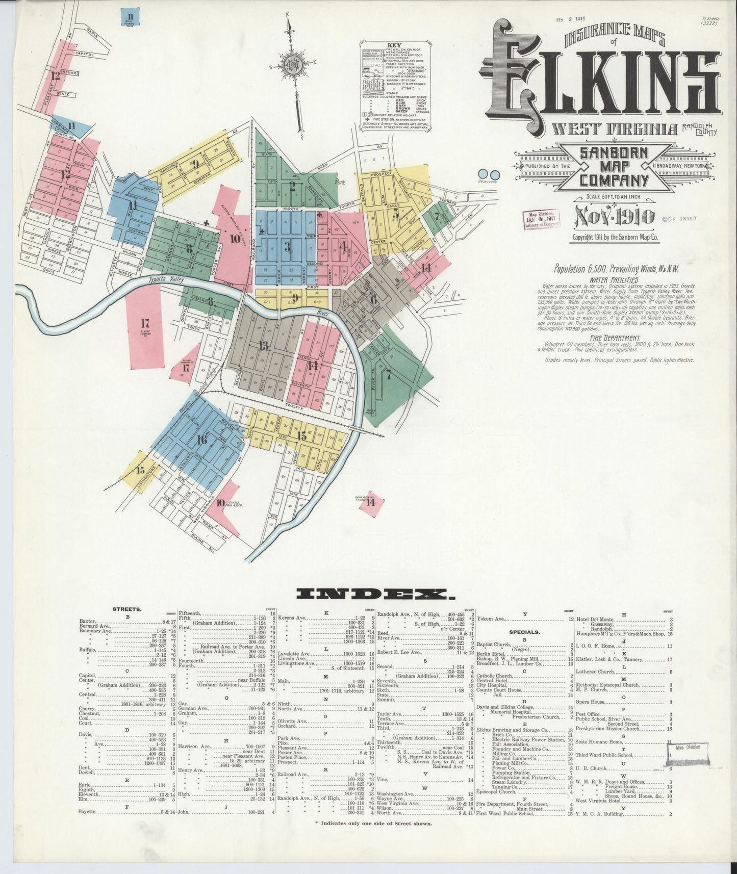 Sanborn Fire Insurance Map from Elkins, Randolph County, West Virginia (1910), Sheet #0001 - Historic Sanborn Fire Insurance Map Print, vintage old map wall art, antique decor, genealogy gift, West Virginia West Virginia map