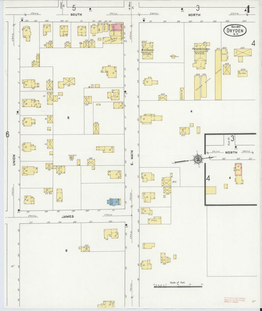 Sanborn Fire Insurance Map from Dryden, Tompkins County, New York (1910), Sheet #0004 - Historic Sanborn Fire Insurance Map Print, vintage old map wall art, antique decor, genealogy gift, New York New York map