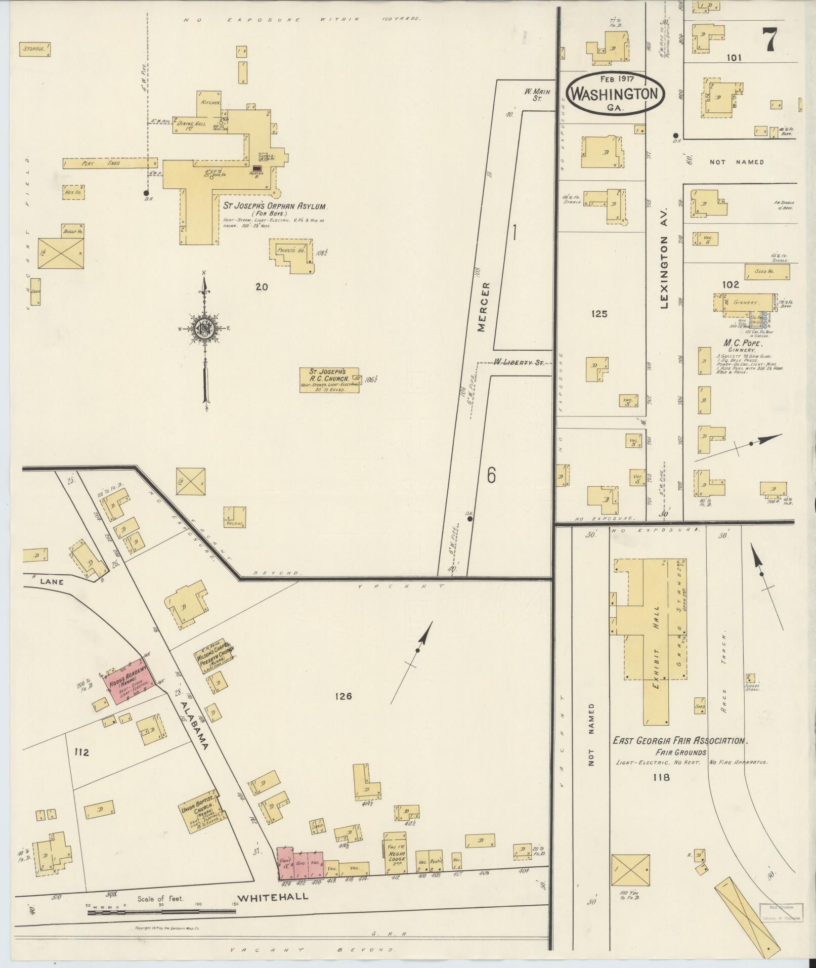 Sanborn Fire Insurance Map from Washington, Wilkes County, Georgia (1917), Sheet #0007 - Historic Sanborn Fire Insurance Map Print, vintage old map wall art, antique decor, genealogy gift, Washington Washington map