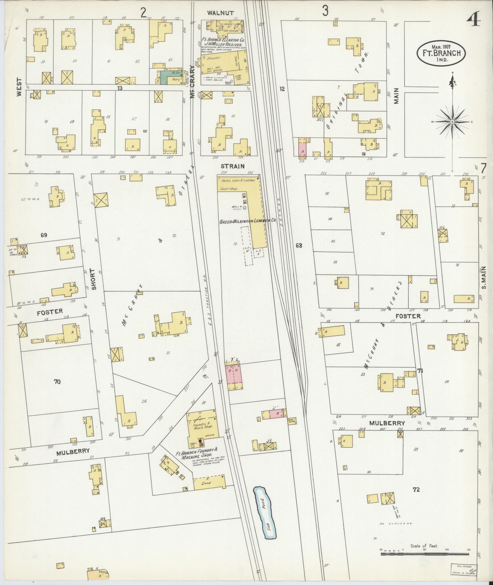 Sanborn Fire Insurance Map from Fort Branch, Gibson County, Indiana (1907), Sheet #0004 - Complete Map Set gallery image, historic Sanborn map, vintage wall art, Indiana Indiana