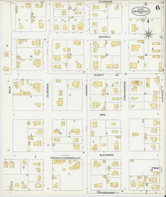 Sanborn Fire Insurance Map from Gainesville, Cooke County, Texas (1902), Sheet #0006 - Historic Sanborn Fire Insurance Map Print, vintage old map wall art, antique decor, genealogy gift, Texas Texas map