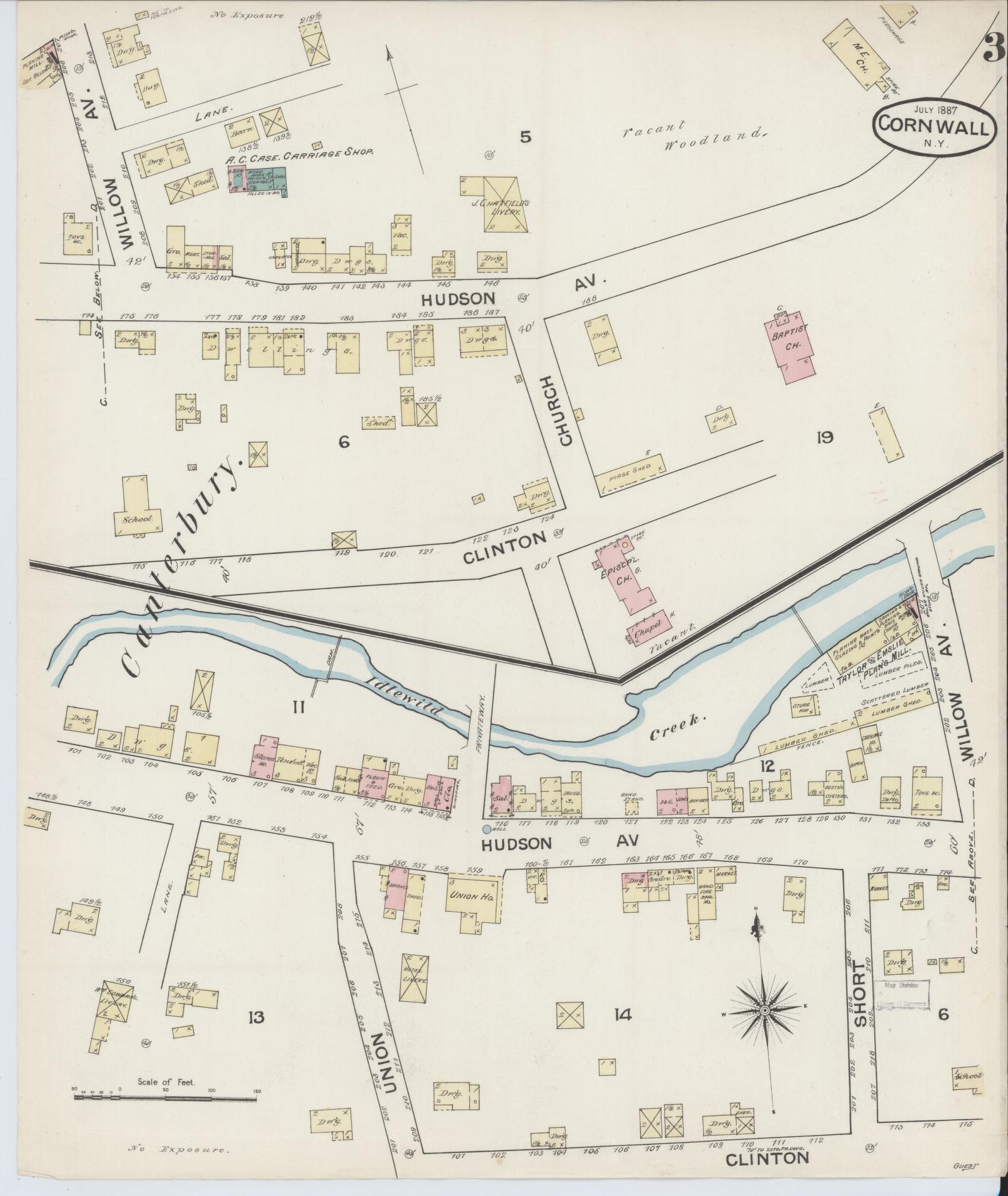 Sanborn Fire Insurance Map from Cornwall, Orange County, New York (1887), Sheet #0003 - Complete Map Set gallery image, historic Sanborn map, vintage wall art, New York New York