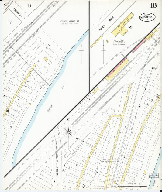 Sanborn Fire Insurance Map from Muscatine, Muscatine County, Iowa (1899), Sheet #0018 - Historic Sanborn Fire Insurance Map Print, vintage old map wall art