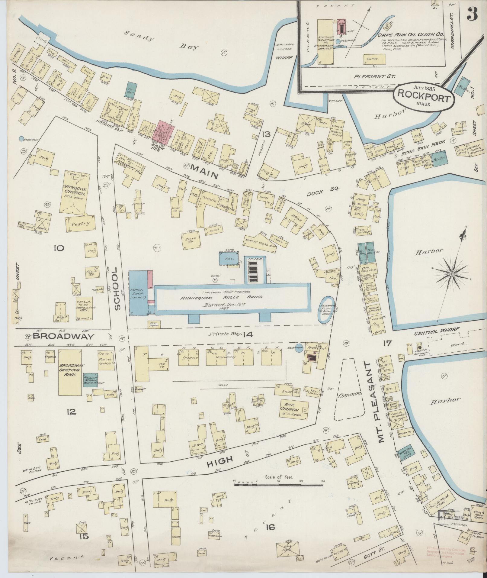 Sanborn Fire Insurance Map from Rockport, Essex County, Massachusetts (1885), Sheet #0003 - Historic Sanborn Fire Insurance Map Print, vintage old map wall art, antique decor, genealogy gift, Massachusetts Massachusetts map