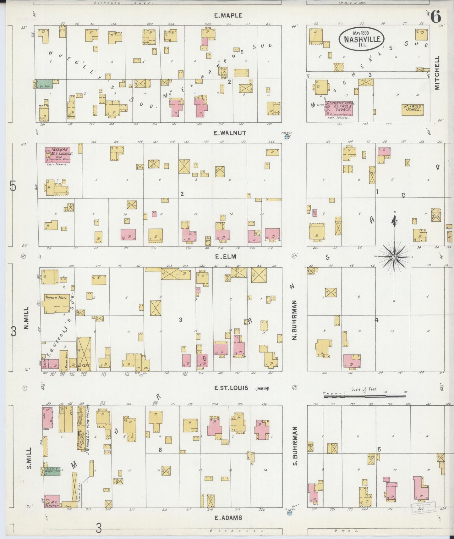 Sanborn Fire Insurance Map from Nashville, Washington County, Illinois (1899), Sheet #0006 - Complete Map Set gallery image, historic Sanborn map, vintage wall art, Illinois Illinois