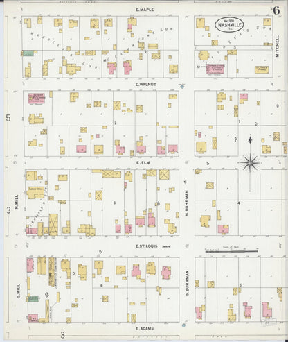 Sanborn Fire Insurance Map from Nashville, Washington County, Illinois (1899), Sheet #0006 - Complete Map Set gallery image, historic Sanborn map, vintage wall art, Illinois Illinois