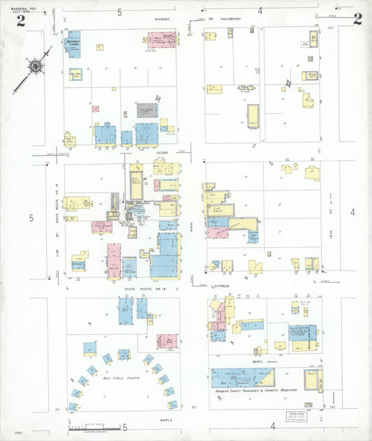 Sanborn Fire Insurance Map from Bandera, Bandera County, Texas (1950), Sheet #0002 - Historic Sanborn Fire Insurance Map Print, vintage old map wall art, antique decor, genealogy gift, Texas Texas map