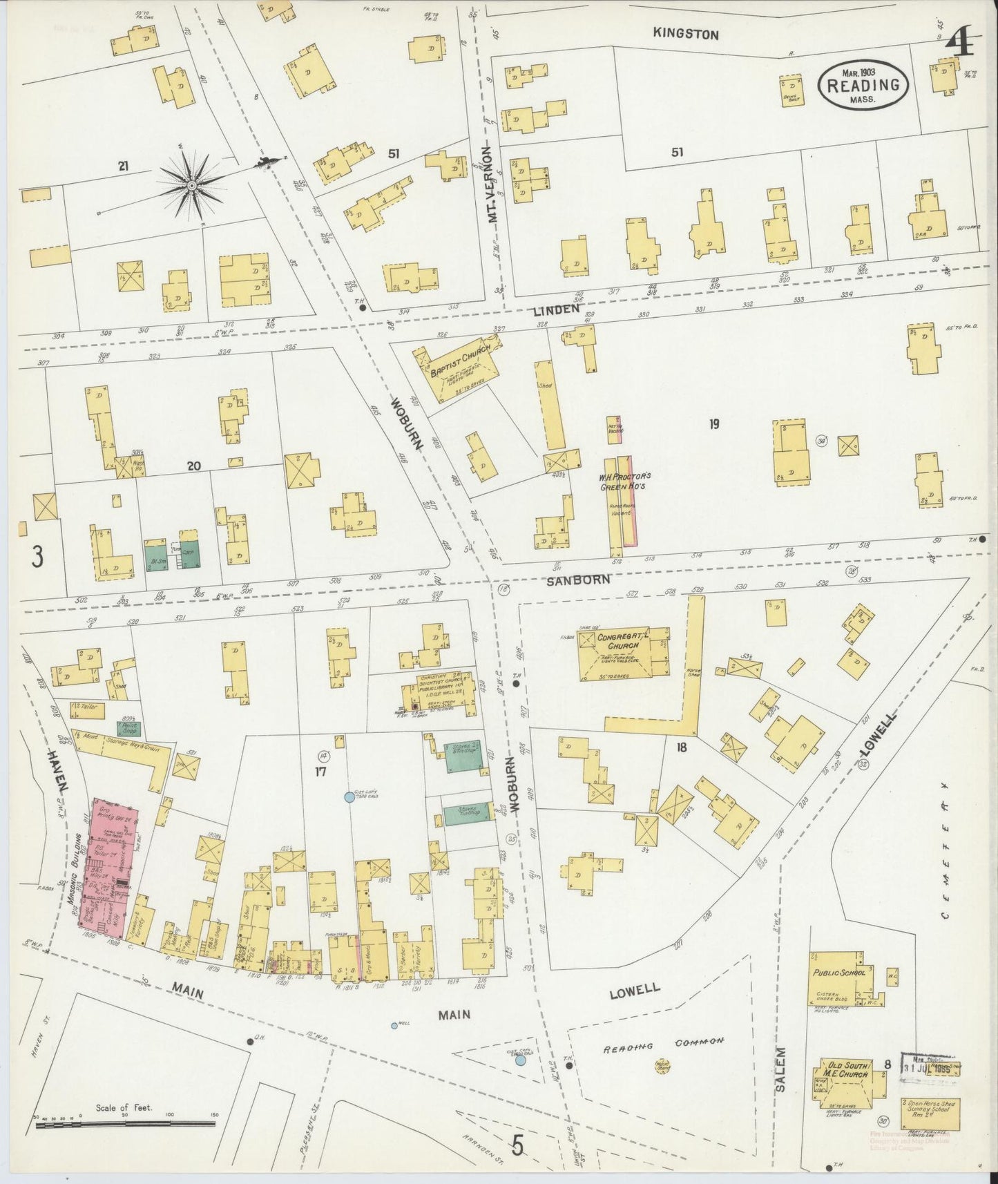 Sanborn Fire Insurance Map from Reading, Middlesex County, Massachusetts (1903), Sheet #0004 - Historic Sanborn Fire Insurance Map Print, vintage old map wall art, antique decor, genealogy gift, Massachusetts Massachusetts map