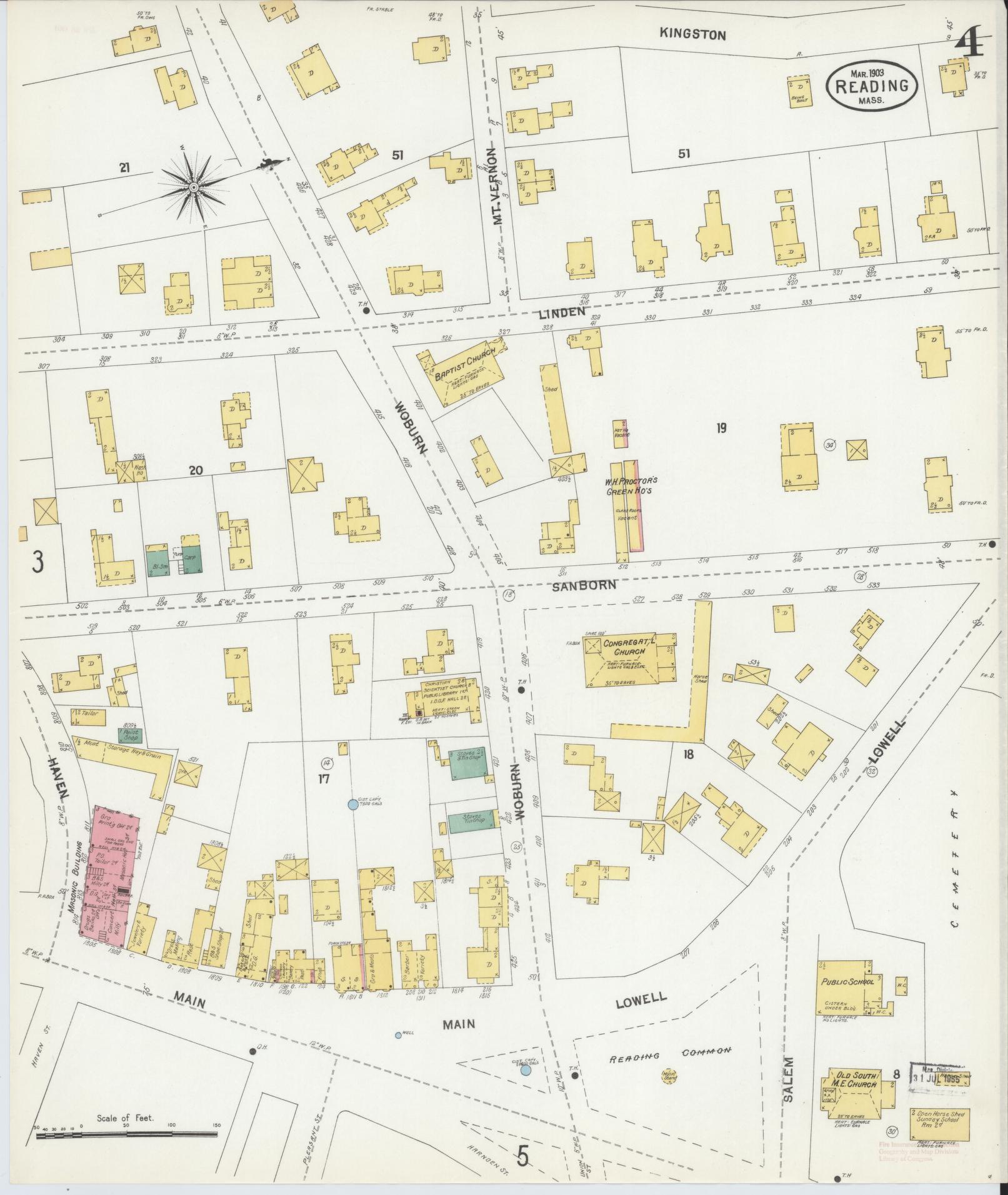 Sanborn Fire Insurance Map from Reading, Middlesex County, Massachusetts (1903), Sheet #0004 - Historic Sanborn Fire Insurance Map Print, vintage old map wall art, antique decor, genealogy gift, Massachusetts Massachusetts map