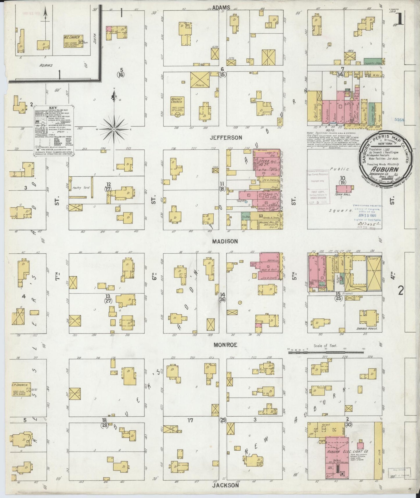 Sanborn Fire Insurance Map from Auburn, Sangamon County, Illinois (1900), Sheet #0001 - Complete Map Set gallery image, historic Sanborn map, vintage wall art, Illinois Illinois