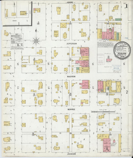 Sanborn Fire Insurance Map from Auburn, Sangamon County, Illinois (1900), Sheet #0001 - Complete Map Set gallery image, historic Sanborn map, vintage wall art, Illinois Illinois